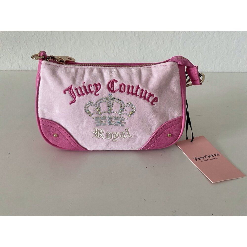 Juicy Couture Light Pink Juicy Kingdom‎ Mini Wristlet Purse Bling Bag Velvet NEW